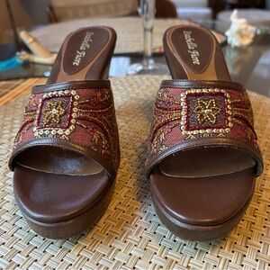 Isabella Fiore Brown and Red Embellished Mules